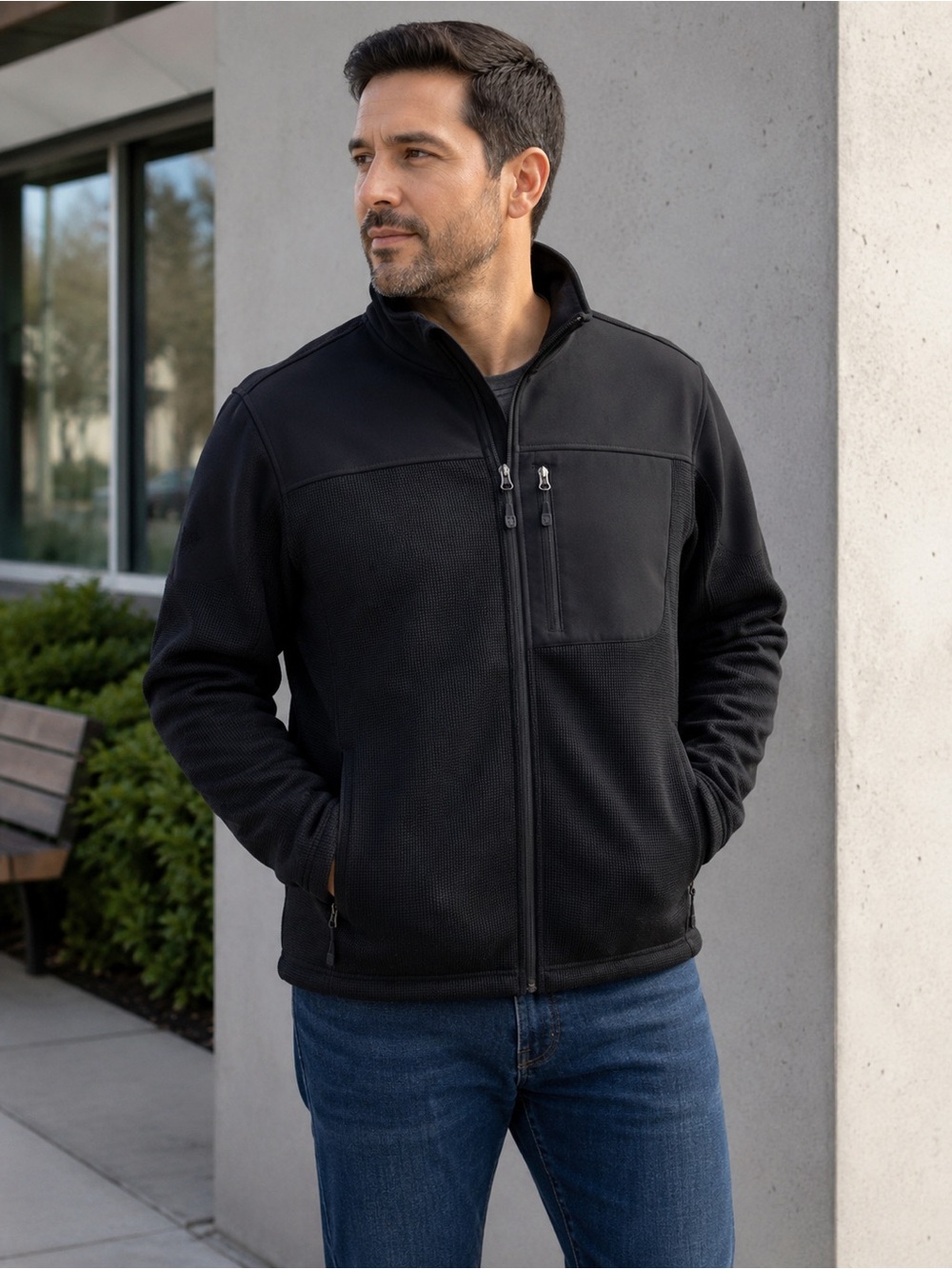 Swiss Tech Black Soft Shell Sweater Fleece Jacket L/G